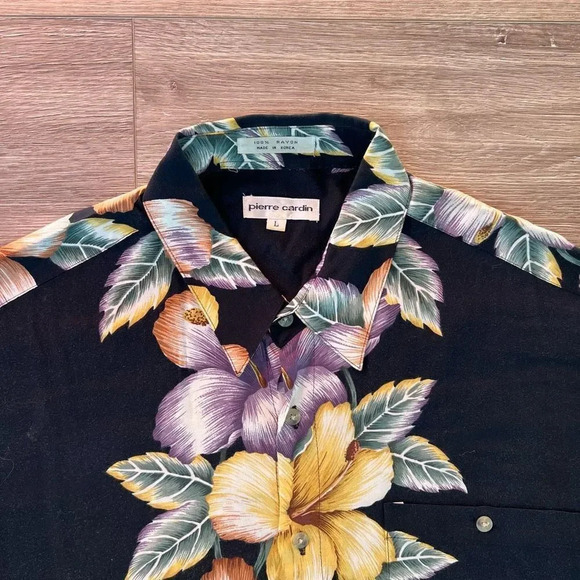 Pierre Cardin Men's Multicolor Floral Short Sleeves Button Down Shirt Size Large - Picture 3 of 5